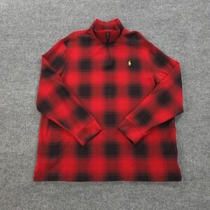 Polo Ralph Lauren Sweater Mens 2XL Red Black Plaid‎ Buffalo Check Estate Rib 1/4